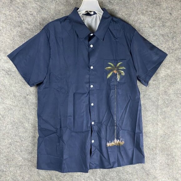 Hawalili Button Up Shirt Large Men's Short Sleeve‎ NWT Polyester New L - Picture 1 of 7